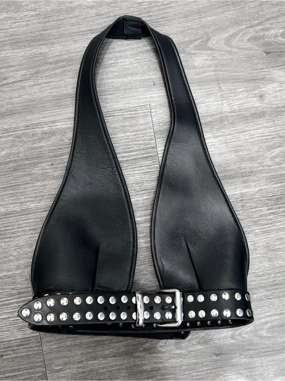 R&M Leathers Hellion Buckled Studded black Leather Halter bra